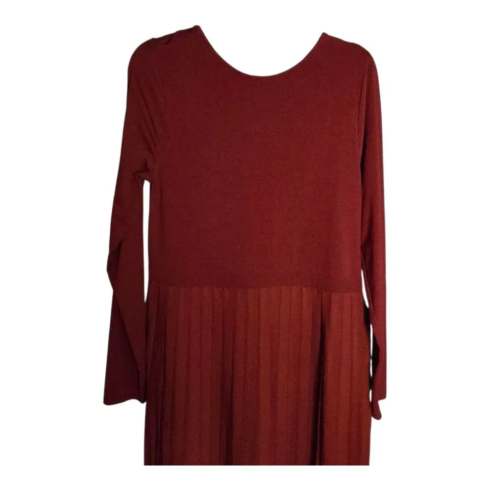 J Crew Ballet Dress Pleated Maxi Long Sleeves Burgundy Size Large Elegant Luxury